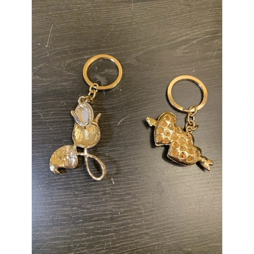 Rose Heart Keychain Set Bejeweled Rhinestone‎ Purse Jewelry Bling Clip Key Ring